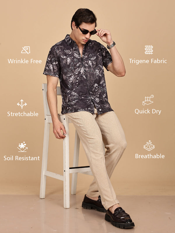 WEXFORD Trendy Black All over Printed Regular Fit Cotton Blend Half sleeve Casual Shirt For Men.