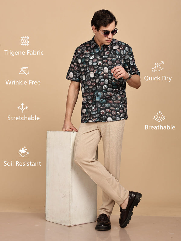 Black Printed Regular Fit Half sleeve Shirt