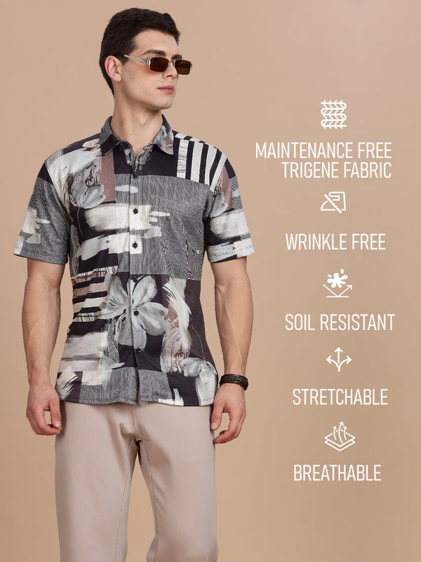 Brown Printed Regular Fit Half sleeve Shirt