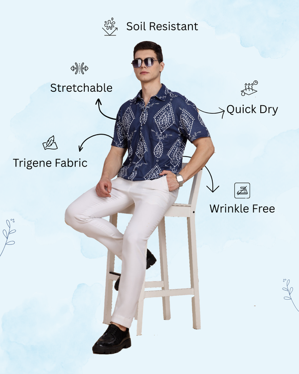 Navy Blue Printed Regular Fit Half sleeve Shirt