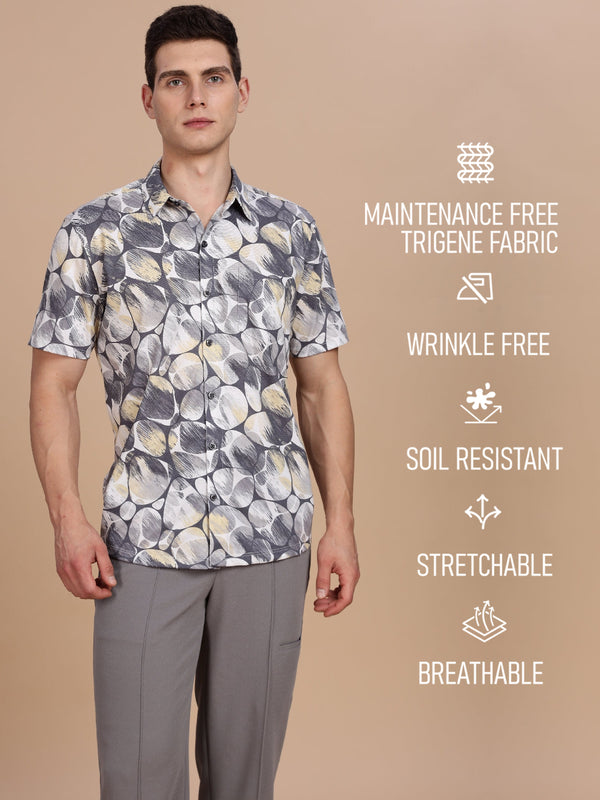 Grey Printed Regular Fit Half sleeve Shirt