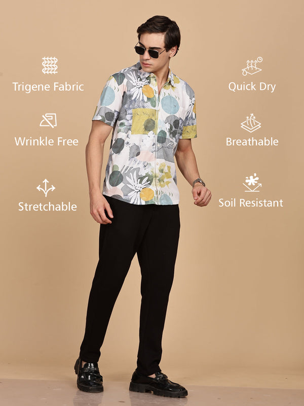 Yellow Printed Regular Fit Half sleeve Shirt.