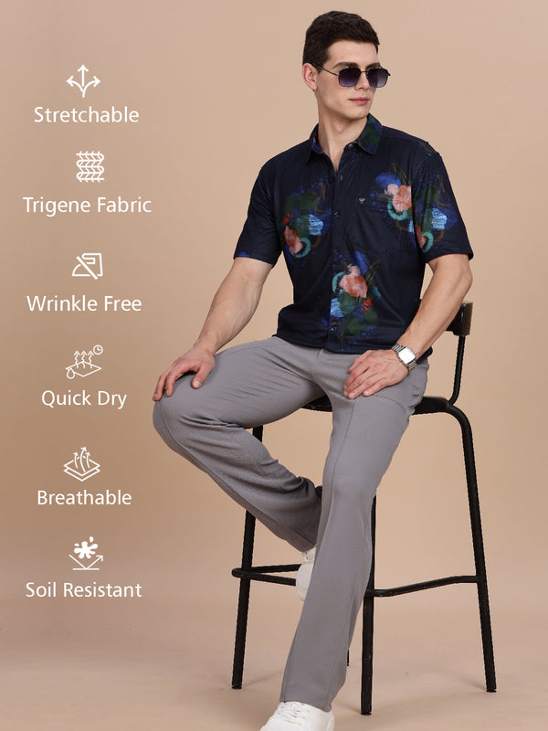 WEXFORD Trendy Blue Printed Regular Fit Cotton Blend Half sleeve Casual Shirt For Men.