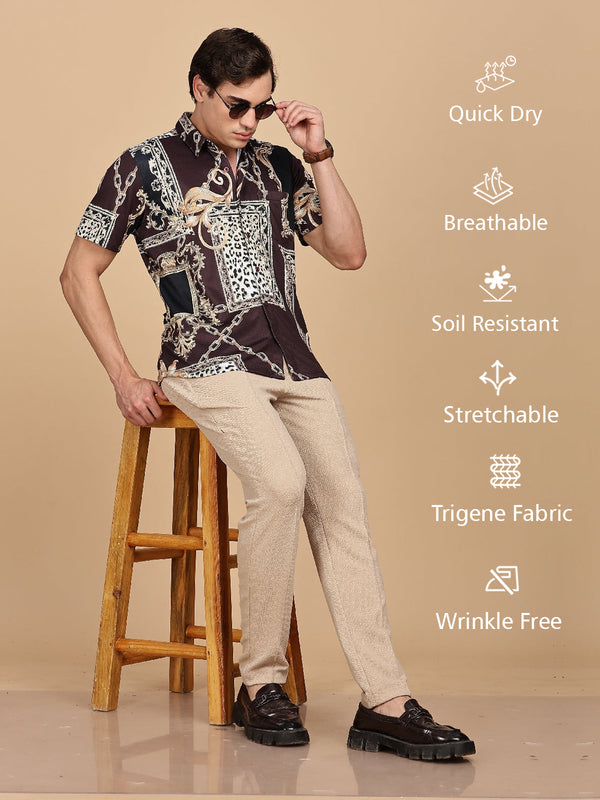 WEXFORD Trendy Black Printed Regular Fit Cotton Blend Half sleeve Casual Shirt For Men.