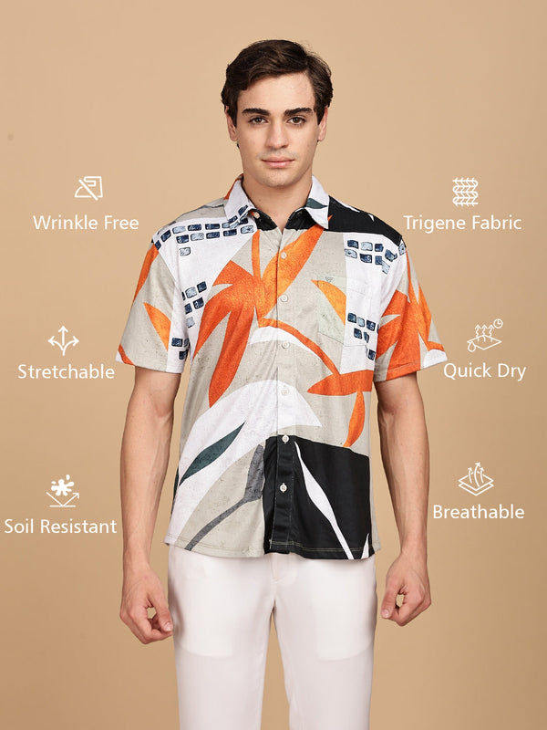 Orange Printed Regular Fit Half sleeve Shirt