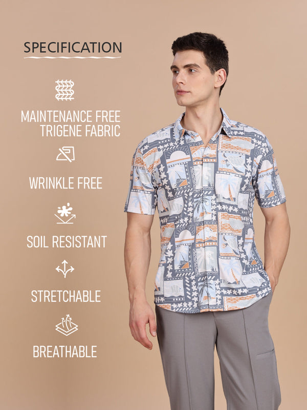 WEXFORD Trendy Purple Printed Regular Fit Cotton Blend Half sleeve Casual Shirt For Men.
