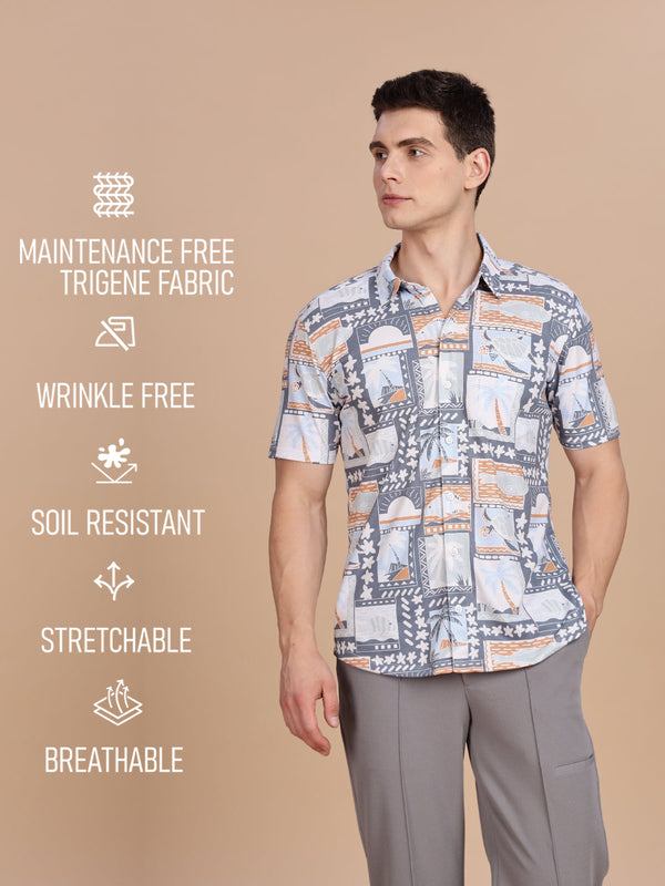 Purple Printed Regular Fit Half sleeve Shirt