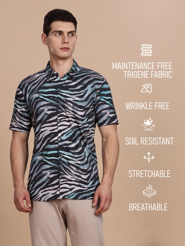 Black Printed Regular Fit Half sleeve Shirt