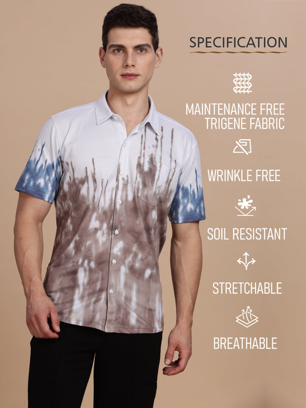 WEXFORD Trendy Brown Printed Regular Fit Cotton Blend Half sleeve Casual Shirt For Men.