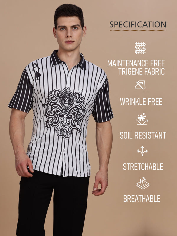 WEXFORD Trendy White Printed Regular Fit Cotton Blend Half sleeve Casual Shirt For Men.