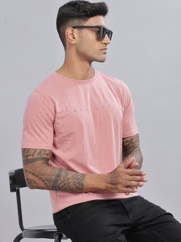 Pink Textured Solid Half sleeve Round Neck T-Shirt