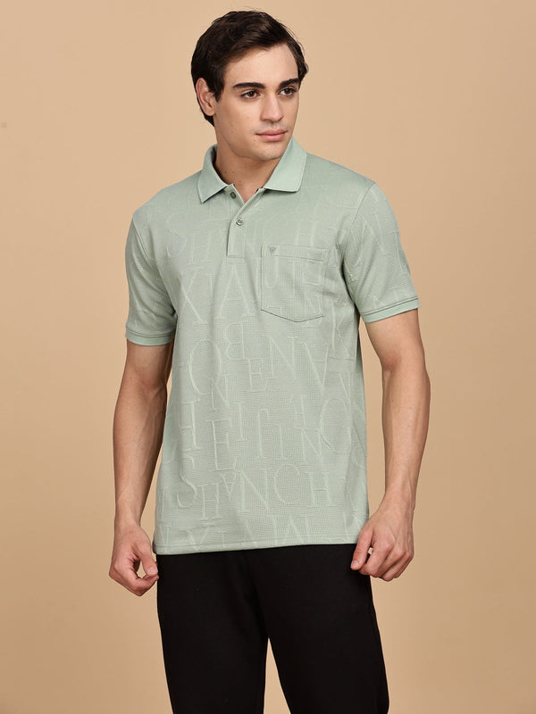 Green Typography Printed Regular Fit Polo Tees