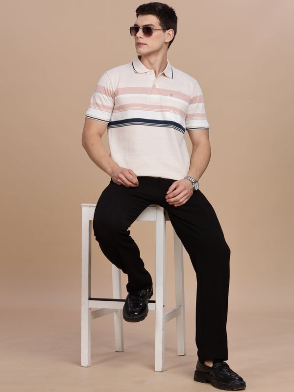 White Striped Regular Fit Polo Tees