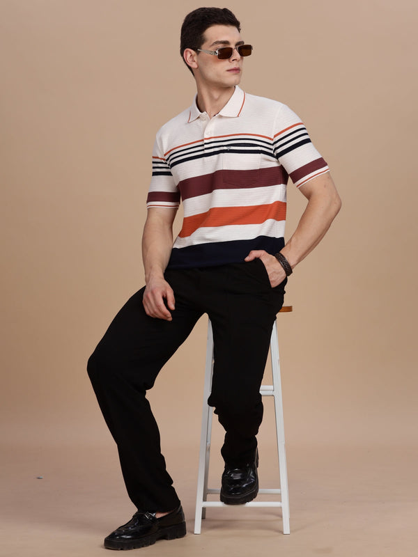 Red Striped Regular Fit Polo Tees