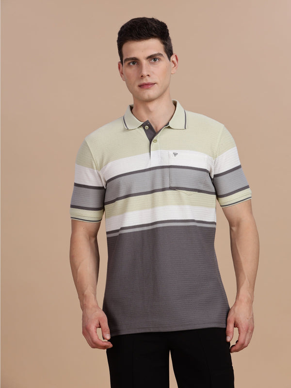 Double Colour Striped Regular Fit Polo Tees