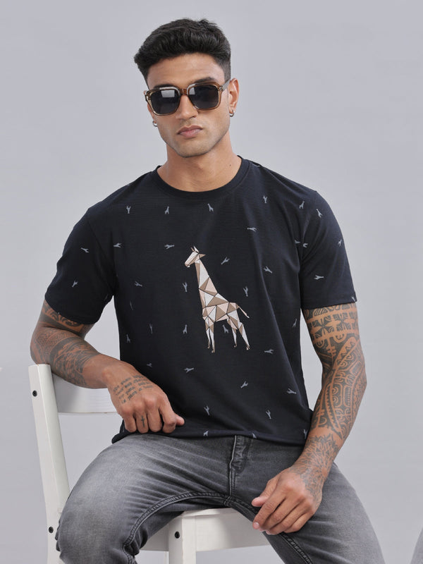 Black Printed Half sleeve Round Neck T-Shirt