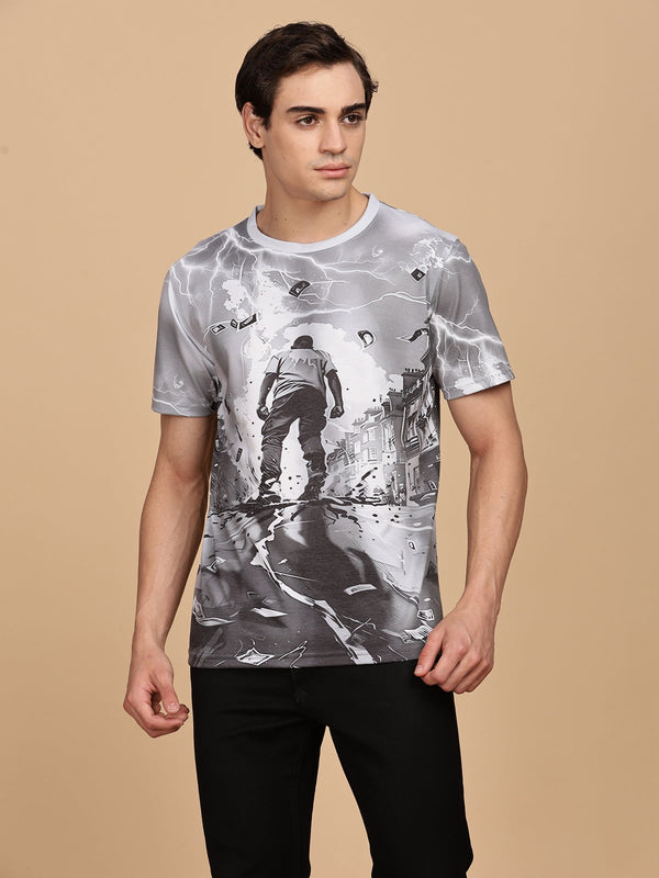 Black Printed Half sleeve Round Neck T-Shirt