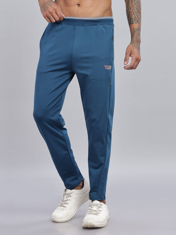 Blue Solid Dry Fit / Polyester Slim Fit Trackpant