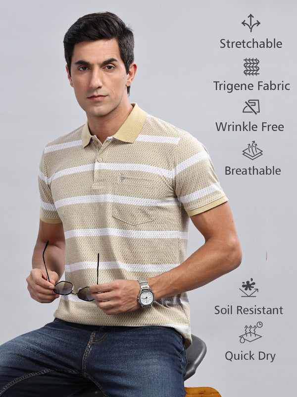 Yellow Striped Printed Regular Fit Polo Tees