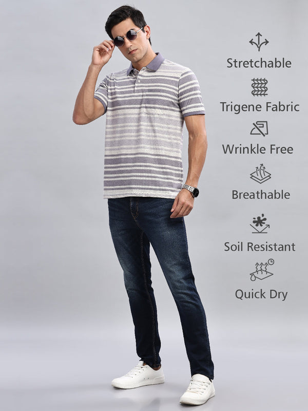 Purple Striped Printed Regular Fit Polo Tees
