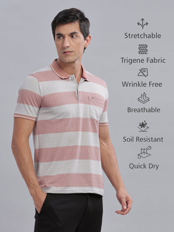 Pink Striped Regular Fit Polo Tees