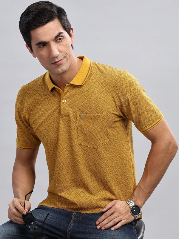 Yellow Geometric Printed Regular Fit Polo Tees