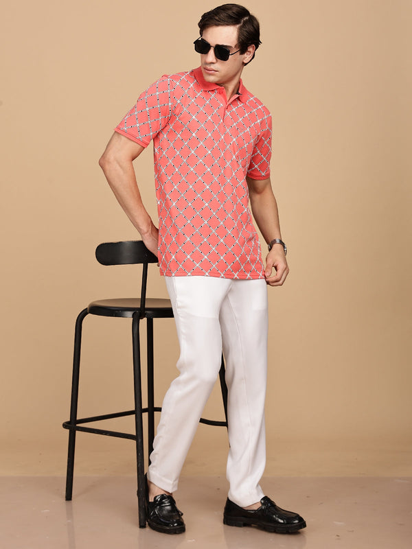 Red Printed Regular Fit Polo Tees