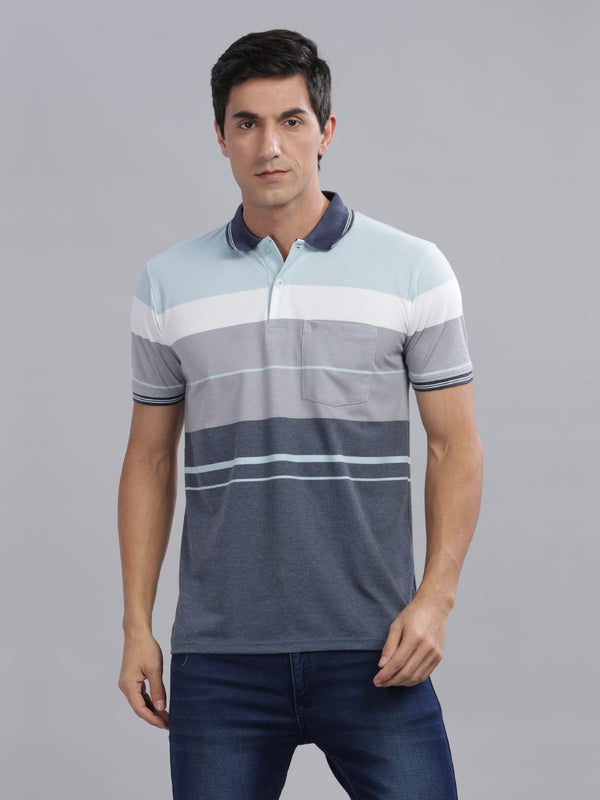 Mint Striped Regular Fit Polo Tees