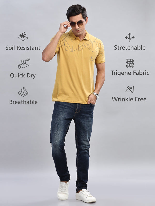 Yellow Printed Regular Fit Polo Tees