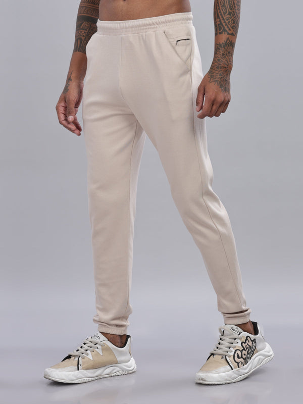Beige Solid Regular Fit Trackpant