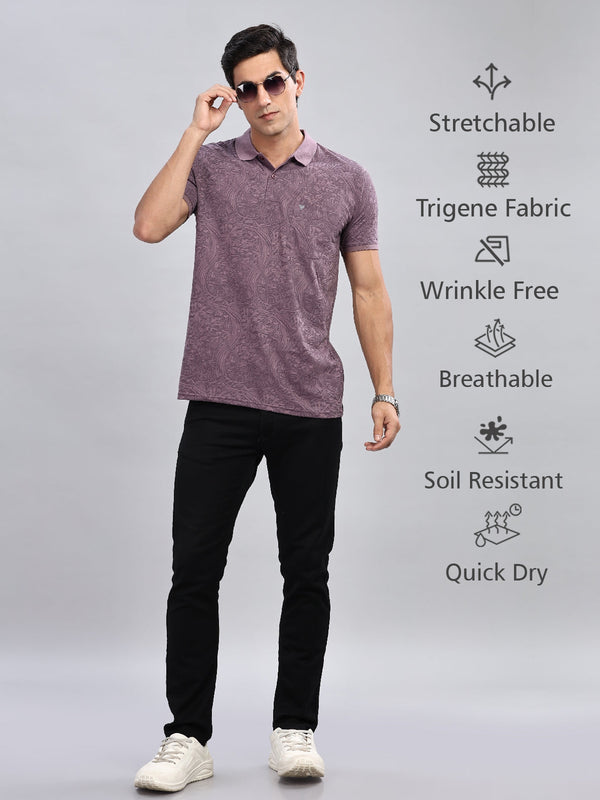 Purple Printed Regular Fit Polo Tees