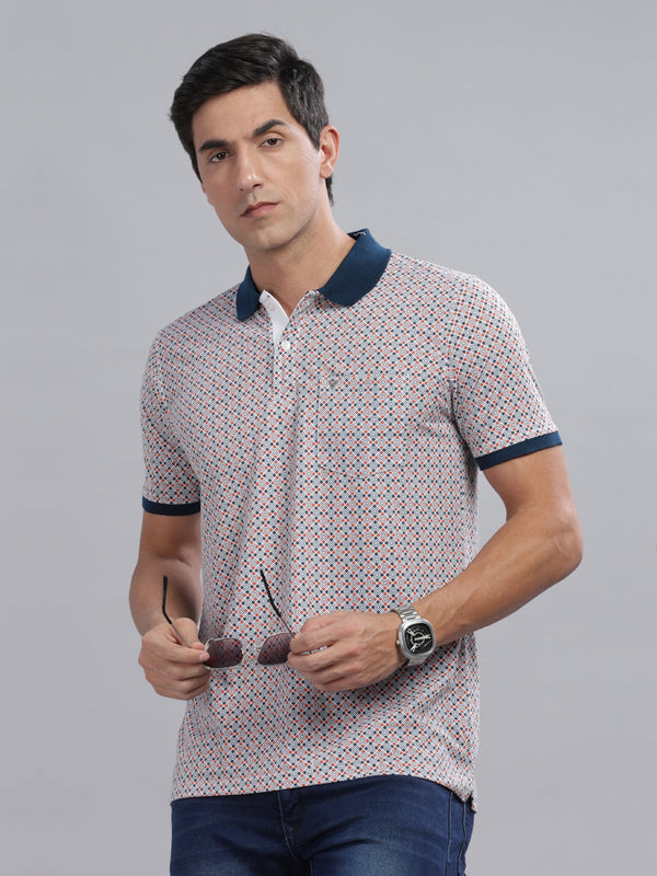 Blue Geometric Printed Regular Fit Polo Tees