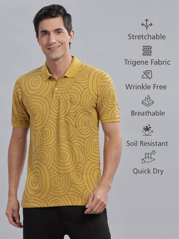 Yellow Printed Regular Fit Polo Tees