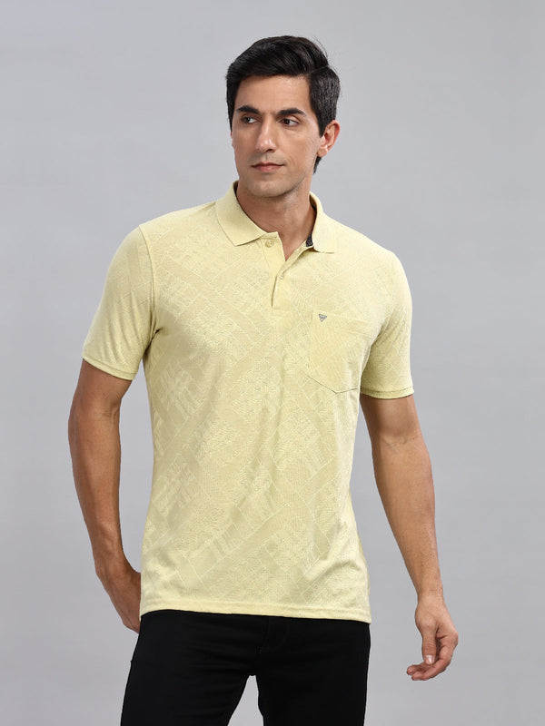 Yellow Textured Printed Regular Fit Polo Tees