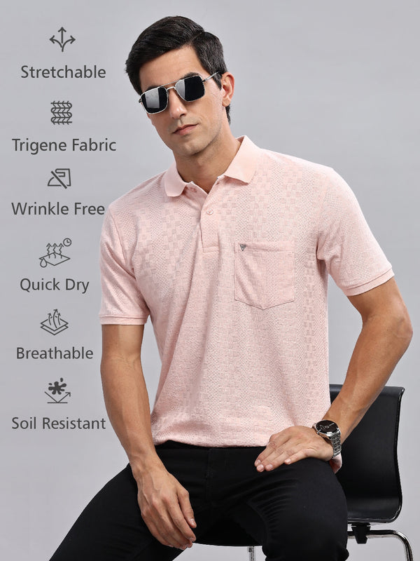 Pink Textured Printed Regular Fit Polo Tees